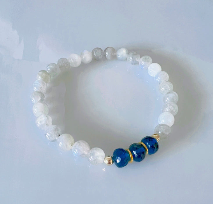 Rainbow Moonstone & Blue Topaz Bracelet